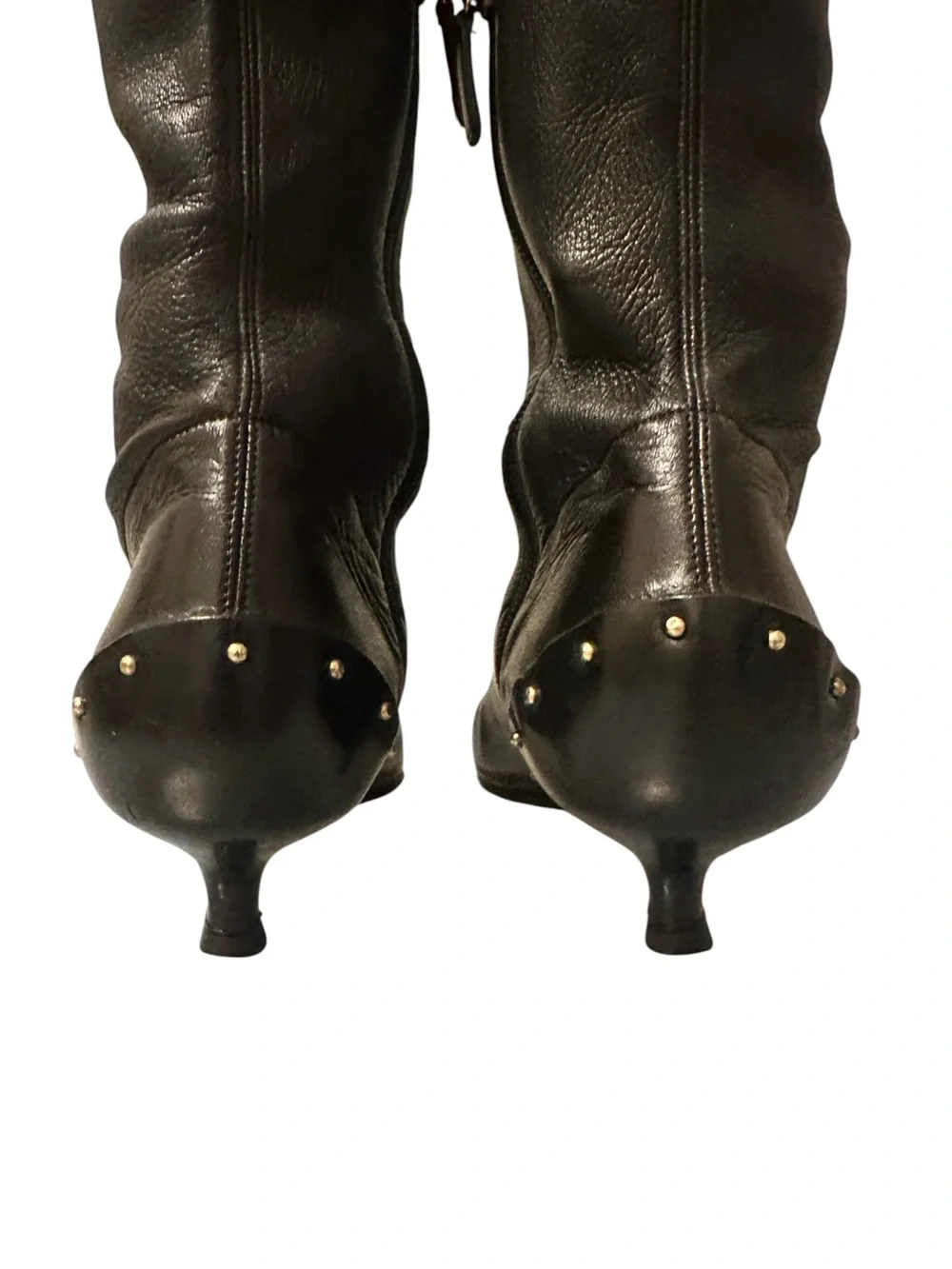 GUCCI TOM FORD FW 2003 Runway Black Leather Studded Kitten Heel OTK Boots 37